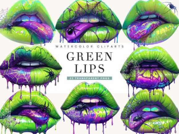 Download Watercolor Green Lips Clipart Bundle - Lips clipart bundle Collection