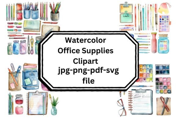 Download Watercolor Office Supplies Clipart - Office supplies Collection