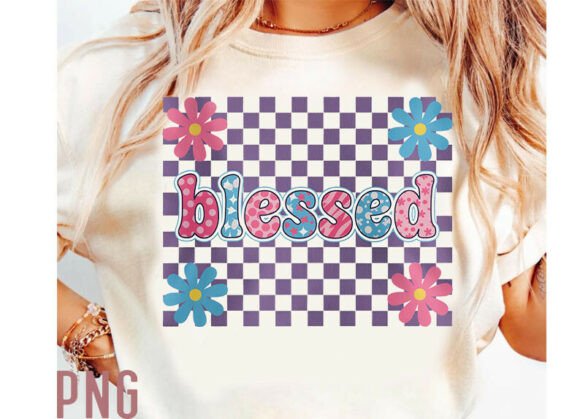 Download Retro Checkered Blessed PNG, Floral Boho - Blessed png Collection